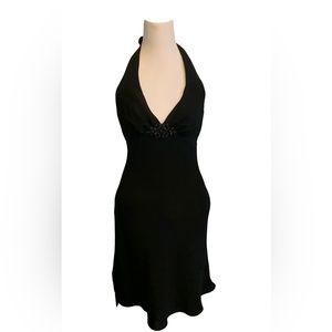 Jones New York Knee Length Black Halter Cocktail Dress with Beaded Detail
